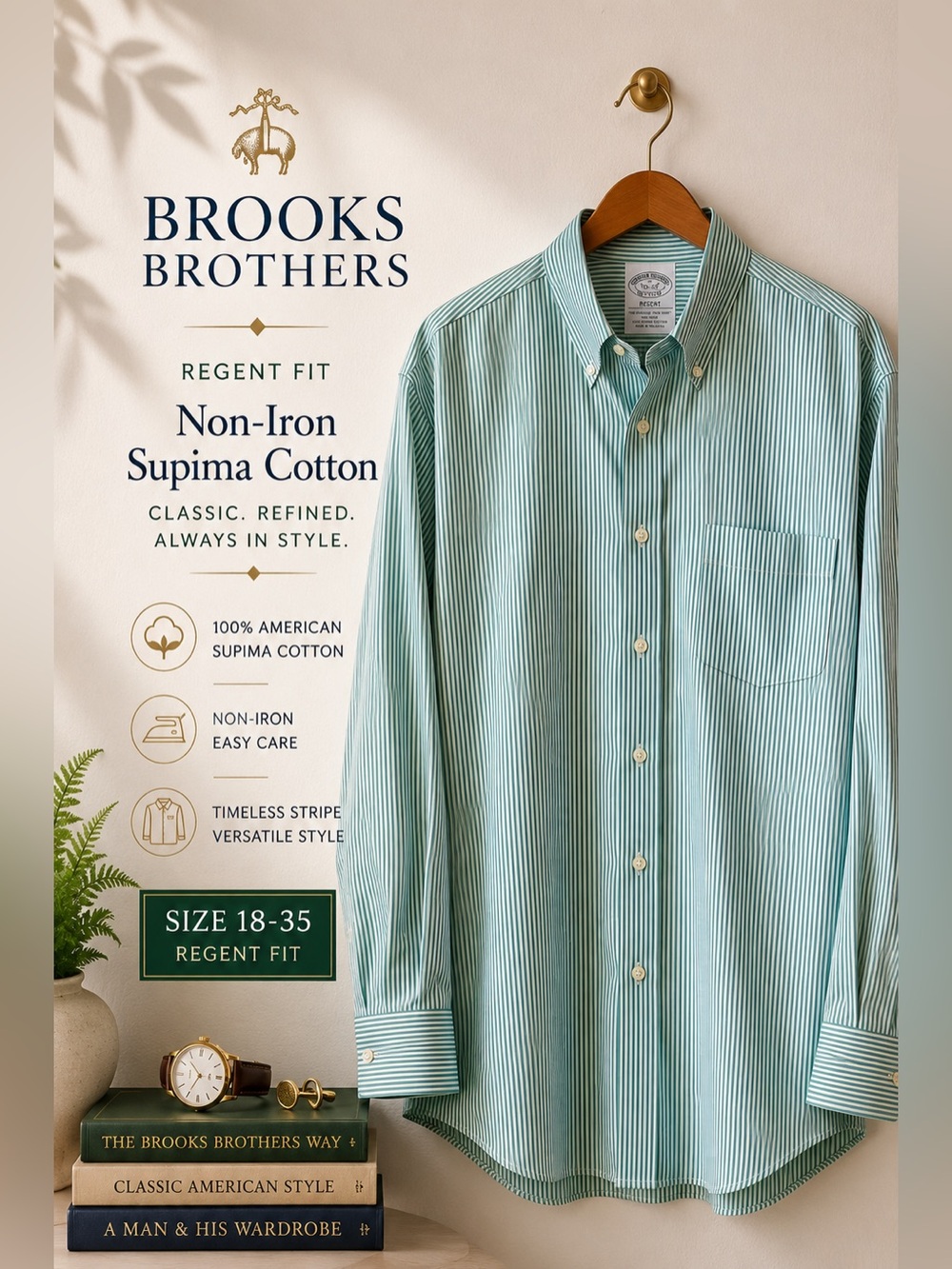 Brooks Brothers Regent Non-Iron Supima Cotton Button-Down Dress Shirt 18-35